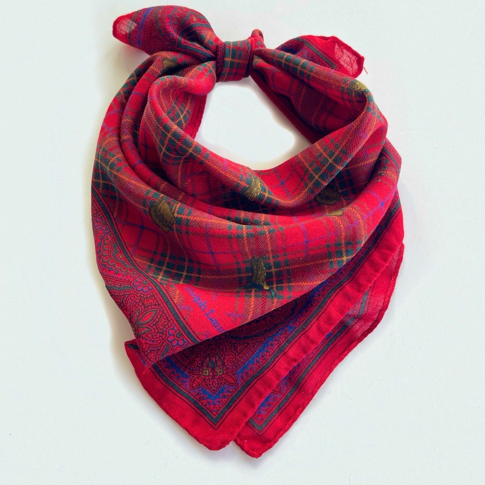 Vintage Ralph Lauren Plaid Scarf Duck Hunting Motif